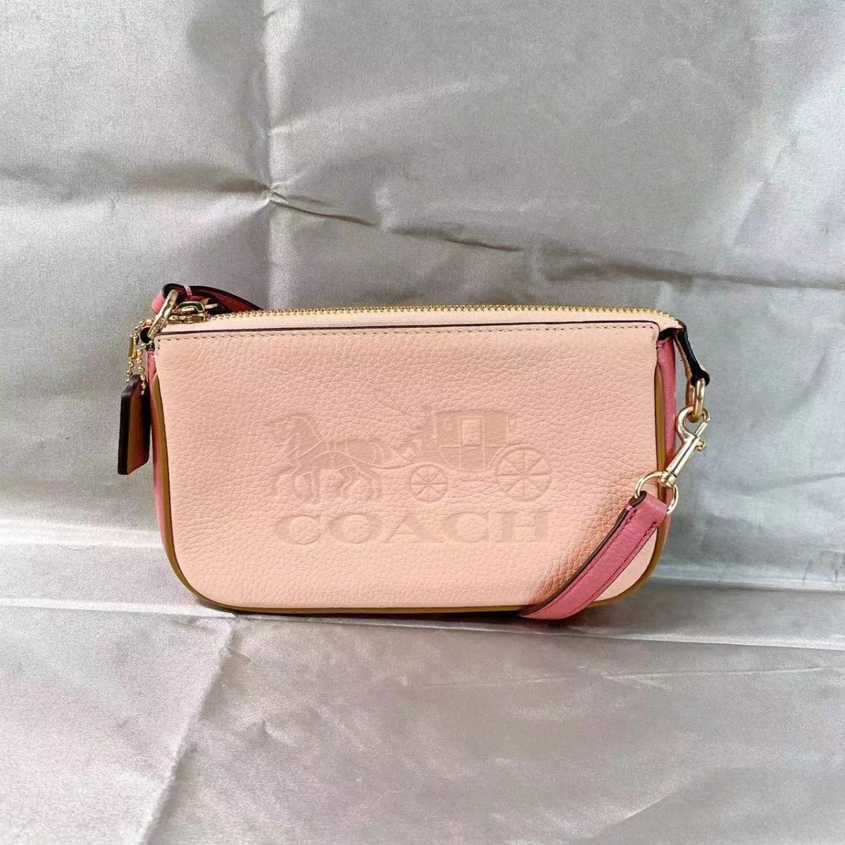 Coach C8877 Nolita 19 In Colorblock With Horse And Carriage In Gold/Faded Blush Multi Coach C8877 Nolita 19 In Colorblock With Horse And Carriage In Gold/Faded Blush Multi